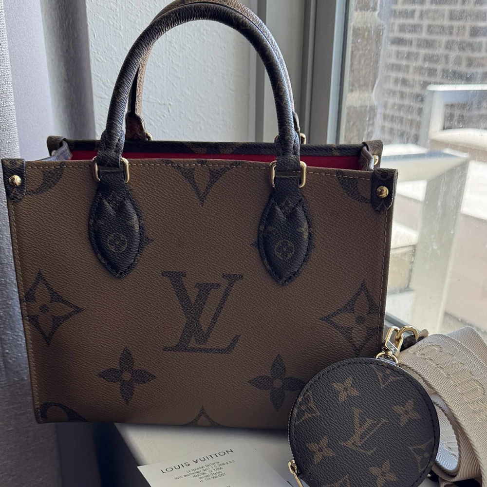 Louis Vuitton Brown Monogram Canvas Tote with Red Interior